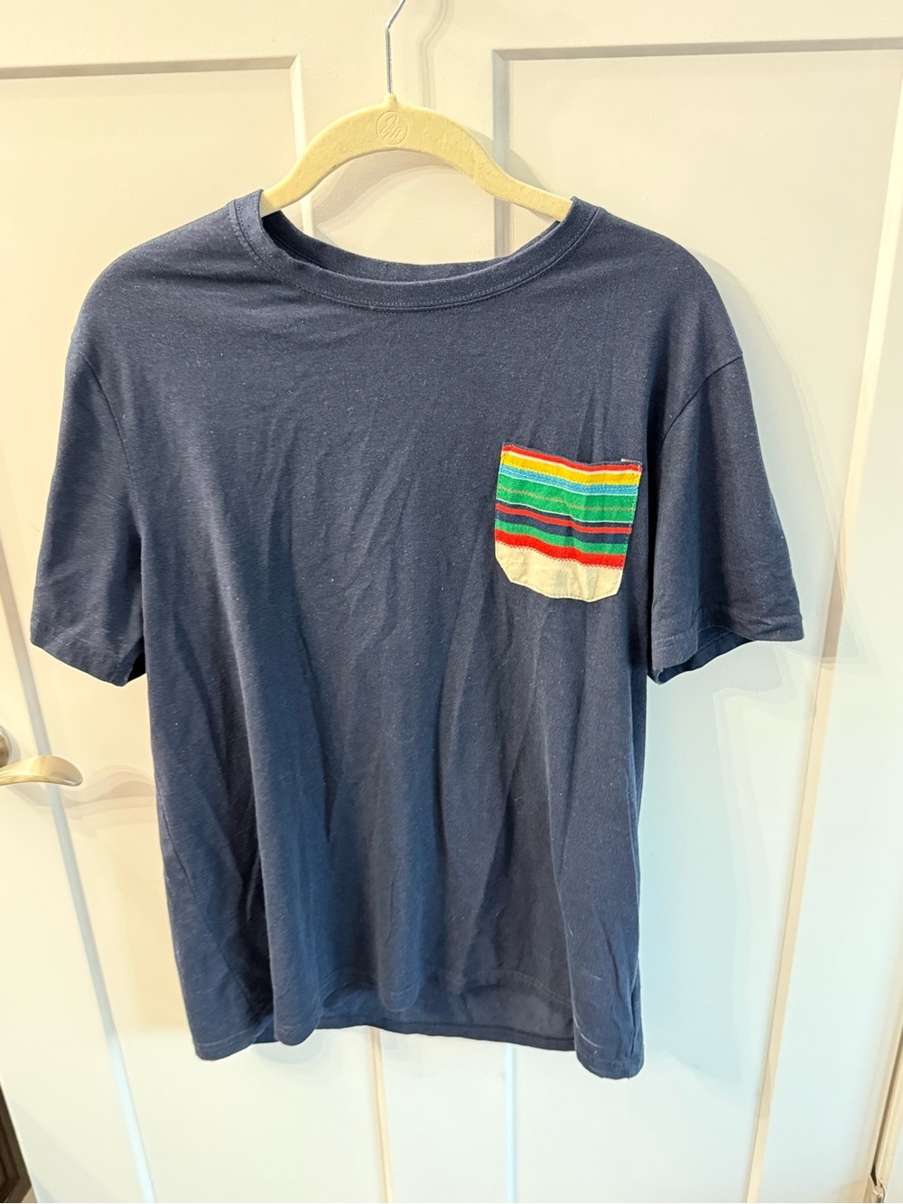 Men's Navy Short-Sleeve Tee with Multicolor Stripe Pocket